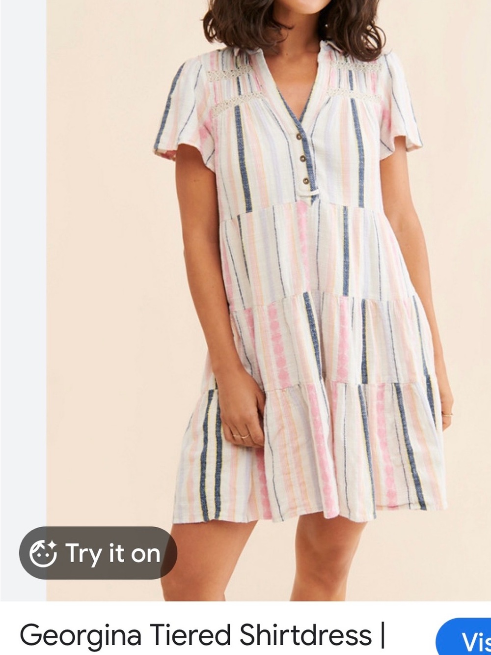 Anthropologie Georgina Tiered Shirtdress in Pink, Blue, Cream